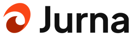 Orange swirl logo followed by black Jurna wordmark 